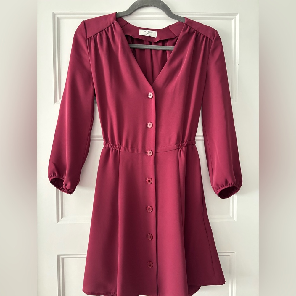 Babaton Burgundy Button-Up Dress